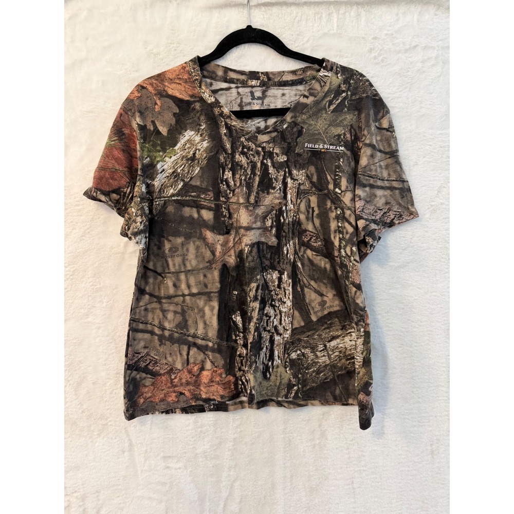 Field & Stream Camo T-Shirt Womens XL Mossy Oak Break Up Country V-Neck Hunting